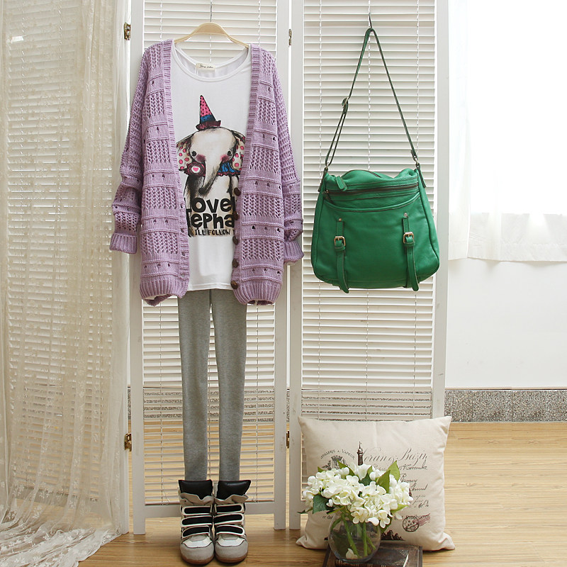 <em>开衫</em>021064新款秋装2013女装韩版<em>V领</em>镂空宽