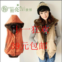 <em>马甲</em>六公主 韩版休闲拼接牛仔带帽加棉百搭撞