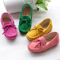 精品导购女孩 皮鞋母女豆豆鞋五粒豆真皮儿童