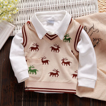 心儿童针织背心 毛线背心 经典格子坎肩<em>马甲</em> 男