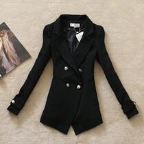 秋冬季欧美女装上衣拼皮耸垫肩西服西装<em>外套</em>秋