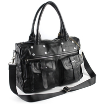 淘宝聚划算购物皮包正品 格纹真皮单肩男包斜