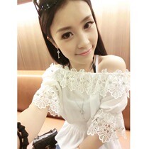 聚划算购物短袖雪纺衫蘑菇街漏肩装韩版<em>衣服</em>潮