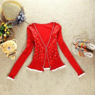 求修身<em>长款深色</em>波点<em>针织开衫</em>一件~急 另配以黑