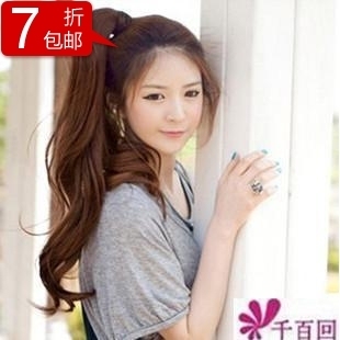 实拍假发<em>马尾</em>长卷绑带式波浪蓬松卷发 梨花马