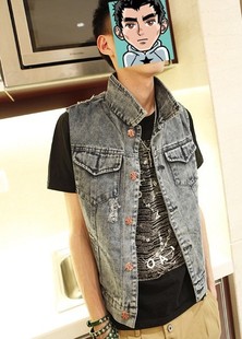 2012新款韩版<em>牛仔马甲男春装</em>马甲男修身马甲