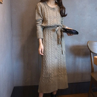 韩国代购2011秋冬装新款麻花花纹<em>长款</em>修身毛