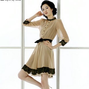 韓國SZ/2011春夏新款女裝典雅淑女連衣裙兩件套（配內搭和腰帶）