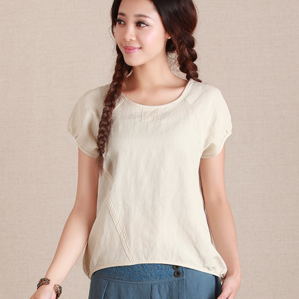 女装2014新款春装大码棉麻 衬衫女宽松泡泡袖