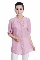 中老年女装夏装短袖加肥加大大码半袖衬衫棉麻