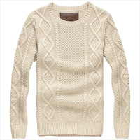 欧美风<em>棒针毛衣男士</em>扭花纯色加厚休闲复古羊毛