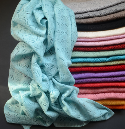 XIXI CASHMERE秋冬羊毛羊绒镂空针凿纯色围