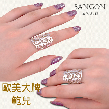 尚宫银饰 925纯银首饰品<em>食指戒指指环女</em>欧美个