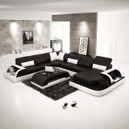 梵达家具 真皮沙发 大户型 客厅欧式U型组合 头
