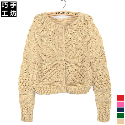 日系秋冬装纯<em>手工</em>棒针<em>编织</em>复古麻花<em>粗毛线</em>高腰