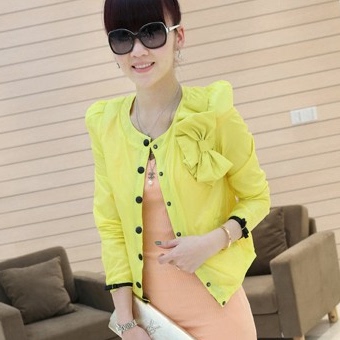 韩版潮流休闲短外套蝴蝶结防晒衣服蘑菇街女装