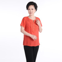 中老年女装夏装短袖加肥加大大码半袖衬衫棉麻
