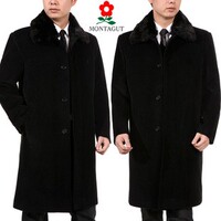 冬季中长款男装毛领<em>大衣</em>男式<em>中老年毛呢大衣</em>男