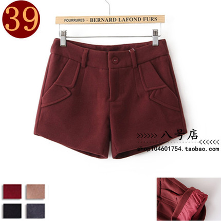 毛呢<em>短裤女</em>秋<em>冬装</em>韩版新款大码<em>修身</em>百搭呢子加