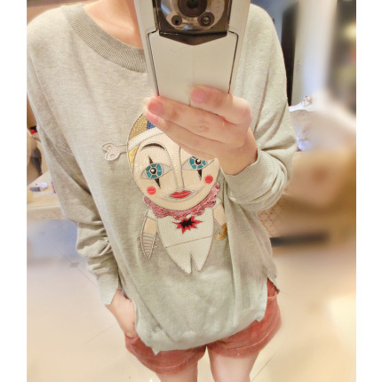 SR 宝宝狮子 小丑小人亮片秋款边分叉套头针织