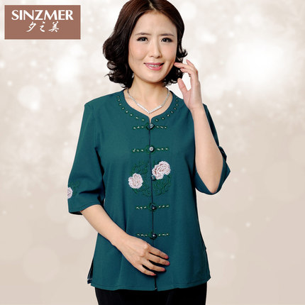 夕之美<em>中老年</em>女装夏装短袖t恤<em>雪纺开衫</em>妈妈装