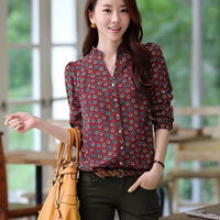 <em>哥弟女装</em>2014春款<em>真丝</em>绒衬衫 百搭印花长袖女