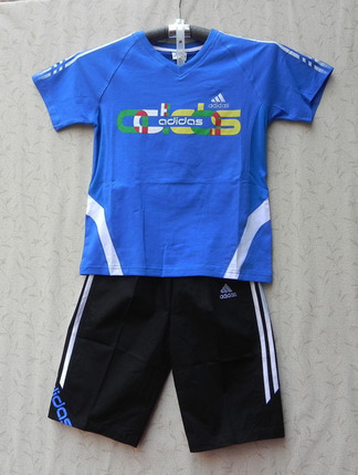 阿迪达斯 中大童 男童夏装 儿童运动服套装 短袖