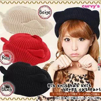 外贸秋冬超可爱出口余单猫耳朵立体兔耳帽毛线