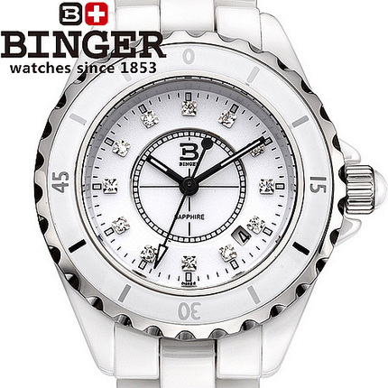 瑞士正品BINGER<em>宾格手表</em>陶瓷表白色女表<em>女士</em>