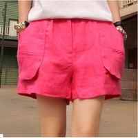 清凉透气舒适立体口袋 <em>亚麻短裤女</em>宽松阔腿热