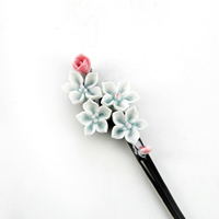 青歌 景德镇陶瓷手工制品 手捏花朵发簪 发夹 瓷