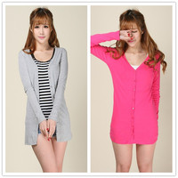 百搭<em>春秋</em>修身<em>针织女中长款</em>外搭<em>开衫</em>长袖防晒外