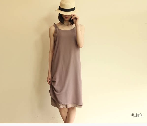 <em>西武西</em>雪纺两件吊带净色公主裙大人连衣裙中年