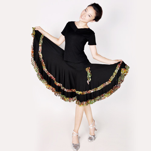 广场舞服装新款套裙 <em>交谊舞</em>上衣短袖大摆裙超