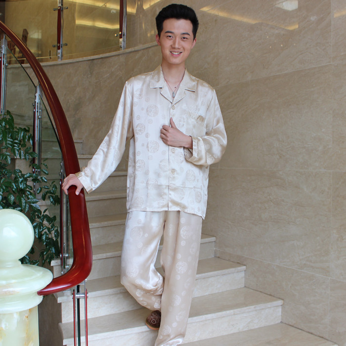 <em>俏诺</em>100%<em>桑蚕丝睡衣</em>睡裤男春夏长袖套装优雅
