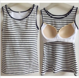 <em>无印良品</em>彩条Bra-T<em>无钢圈</em>带罩杯带胸垫式背心