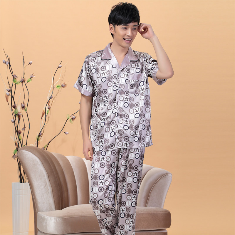 <em>睡衣男</em>夏大码长袖真丝<em>加肥加大</em>外贸丝绸<em>睡衣</em>短