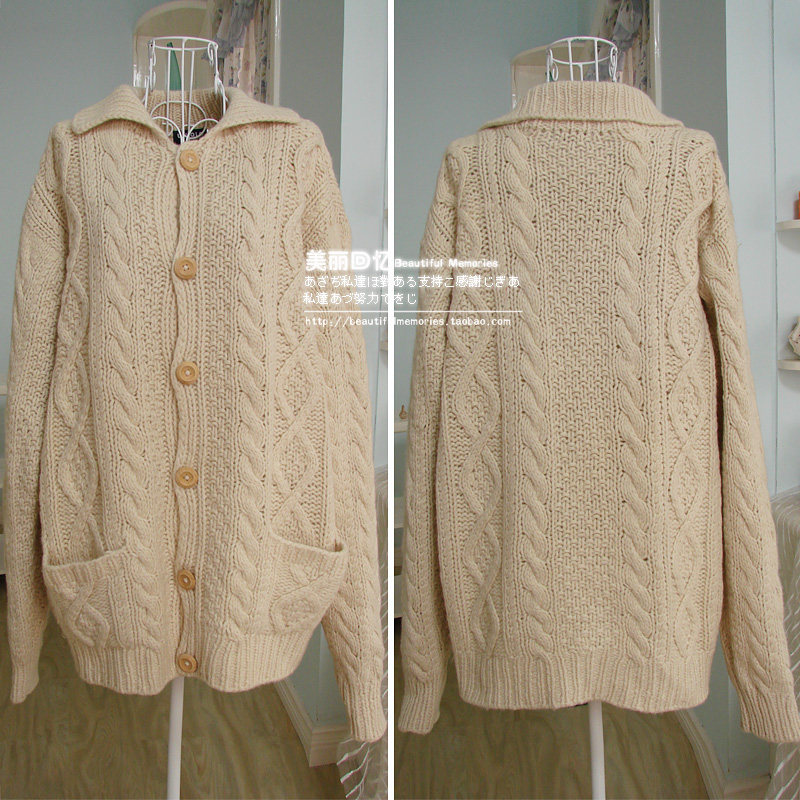 韩国复古秋冬棒针手工<em>编织中长款</em>宽松麻花<em>毛衣</em>