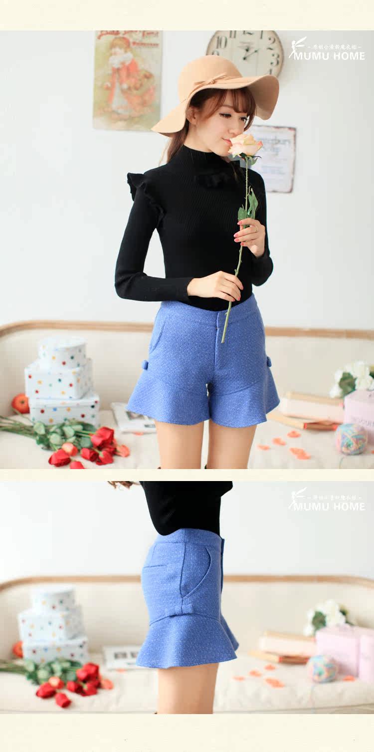 【<em>木木家</em>.韩版时尚宽松高腰<em>毛呢短裤</em>女 秋季休