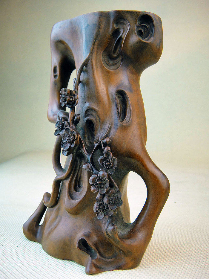 黄杨木雕件梅花古玩架小花几雕件 小叶黄杨木摆件