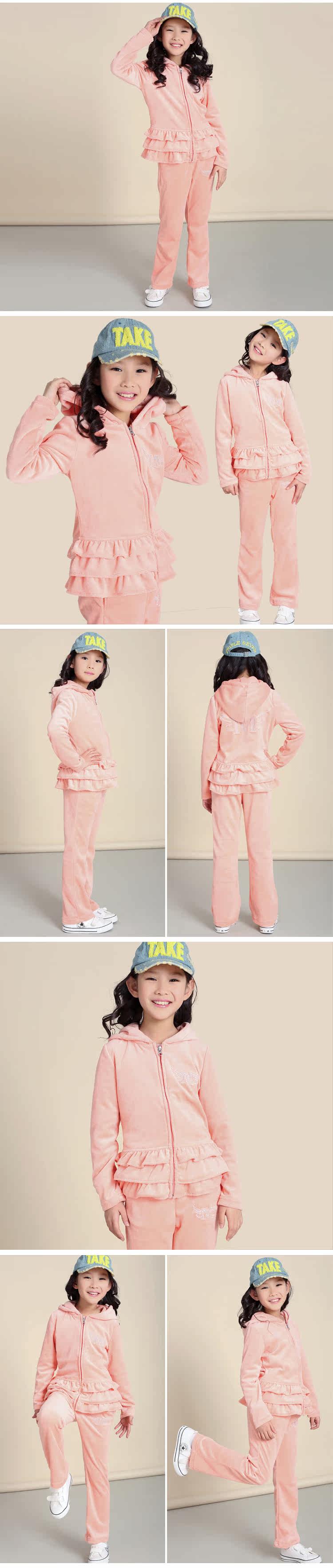 2013 spring girls velvet set ruffles Cardigan sports set girls boys suits