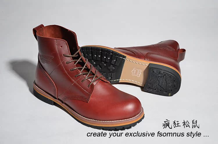 红翼红翼9012牛皮户外靴工装靴木村靴酒红马丁靴潮男靴 39-43 - Yahoo! 奇摩拍卖