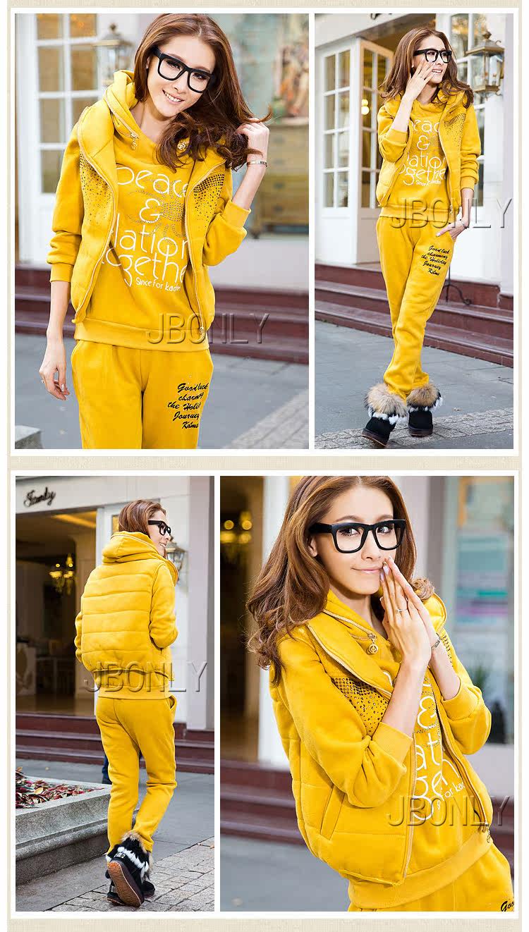 LY 冬装运动三件套装 双层拼接拉链帽子<em>卫衣</em> 蕾