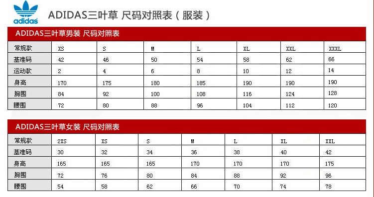 > 商品详情 adidas男上装尺码对照表 亚洲码 xs s m l xl 2xl 3xl 4xl