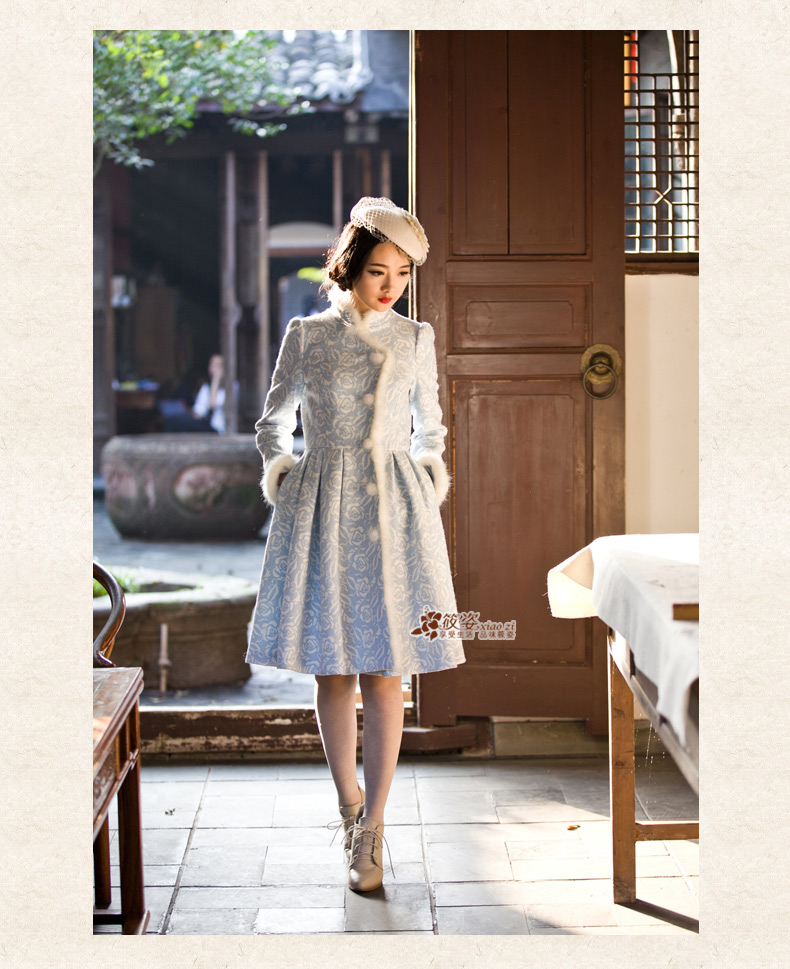 Gigi Lai Siu-white rose by 2015 autumn and winter retro small fresh warm rose gross stamp? overcoat blue white flowers PUERTORRICANS pre-sale 35 days) Picture, prices, brand platters! The elections are supplied in the national character of distribution, so action, buy now enjoy more preferential! As soon as possible.