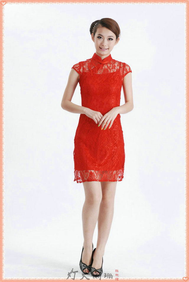 2012新款改良时尚<em>短旗袍</em>大码蕾丝旗袍裙新娘