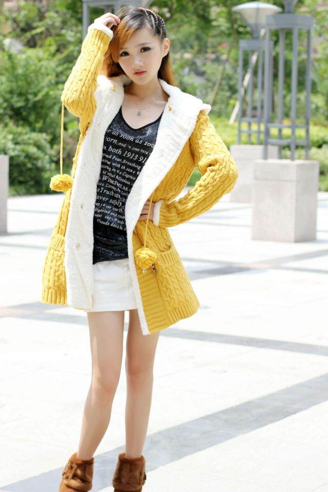 【秋冬新款韩版<em>加绒加厚</em>针织<em>开衫</em>毛衣外套 带