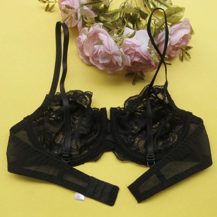 不易变形定型纱!外单内衣 黑色蕾丝超薄<em>文胸8</em>