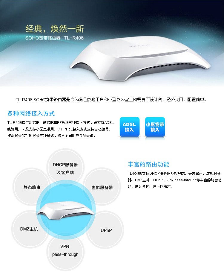 【TP-LINK TL-R406 4口有线路由器 家用路由器