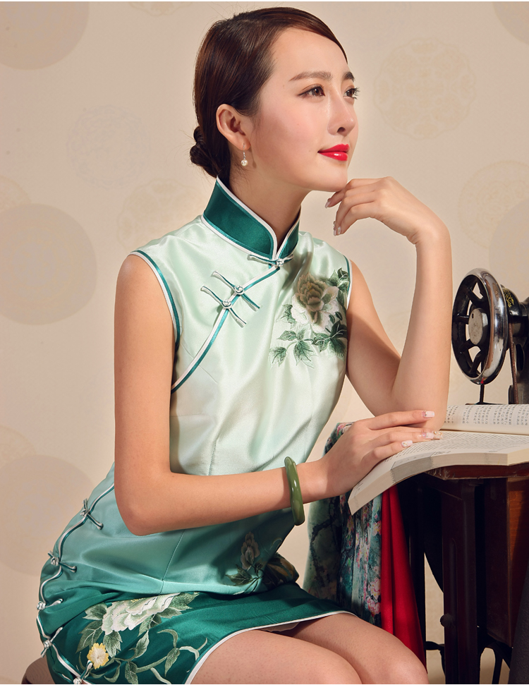 Birds love 2015 new dresses summer full retro Silk Cheongsam dress hand embroidered cheongsam gradient Green - pre-sale 20 days XXL pictures, price, brand platters! Elections are good character, the national distribution, so why buy now enjoy more preferential! Health